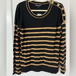 Jones New York striped black and gold sweater with buttons
